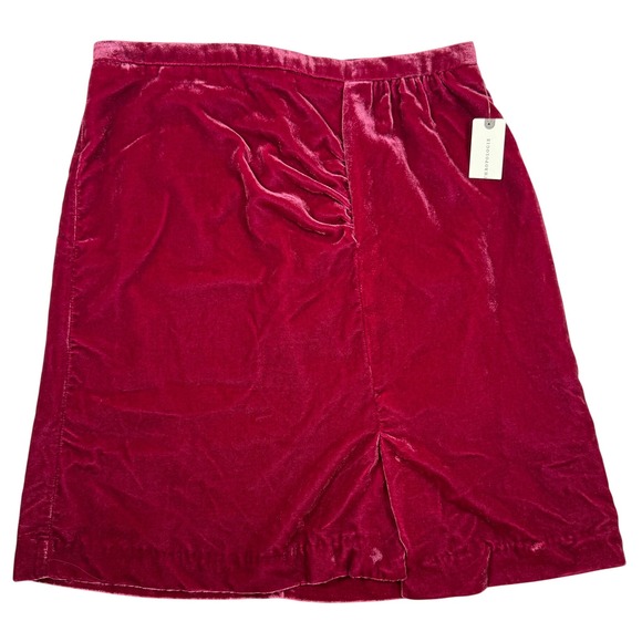 Anthropologie Montie Velvet Ruched Skirt in Red Wine Cranberry Size 8 - Picture 2 of 12